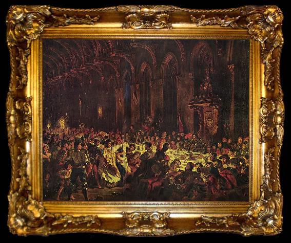 framed  Eugene Delacroix Ermordung des Bischofs von Luttich, ta009-2